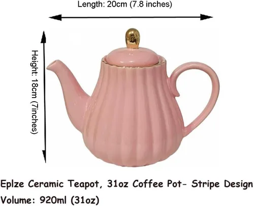 Vista 2 de YBK Tech Strengthen - Tetera de porcelana, tetera de cerámica de 31 onzas, diseño de rayas (rosa)