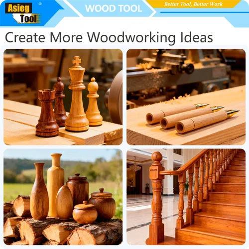 Vista 7 de Mini torno de madera con punta de carburo, herramientas de torneado, conjunto combinado de acabado de detallador más duro con mango de madera e