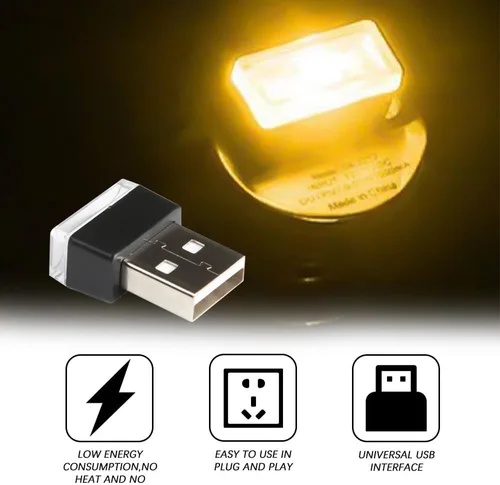 Vista 4 de 4 lámparas LED USB para el interior del automóvil, luces LED para automóvil, interfaz USB A enchufable, iluminación ambiental para cajuela
