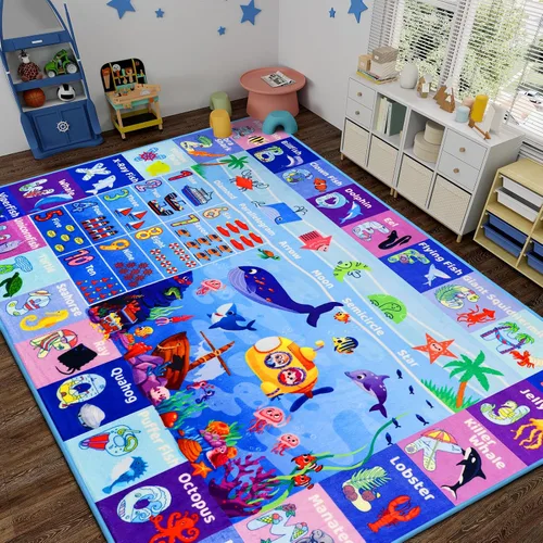 Vista 14 de ABC Alfombra para Niños para Sala de Juegos 59"×39.4" Tapete de Juego para Bebé Alfombra del Alfabeto Alfombra de Animales Números Formas Alfombra