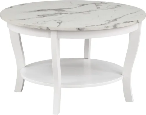 Vista 11 de HomeStock Global Greatness - Mesa auxiliar redonda con estante, acabado de madera, mesa de estilo clásico de transición, estantería espaciosa de dos