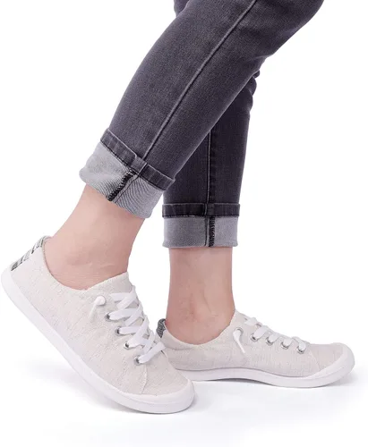 Vista 7 de Hxlber Tenis bajos para mujer, puntera redonda, cómodos, casuales, de lona, tenis de moda para caminar para mujer