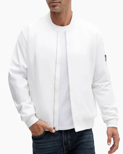 Vista 26 de Polu Chaquetas bomber para hombre con bolsillos, chaquetas cortavientos ligeras, cremallera de 2 vías, abrigo casual de negocios para otoño e