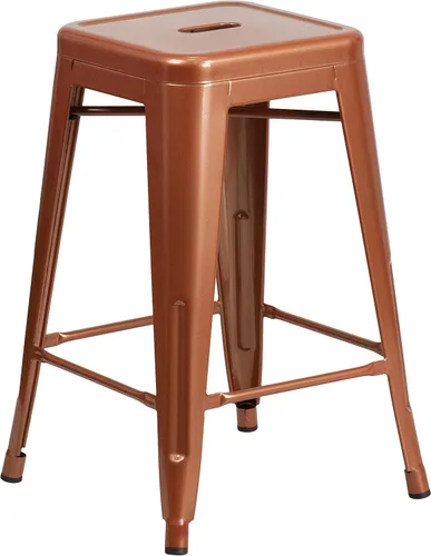 Vista 41 de Taburete de 24 pulgadas de alto para interior y exterior con asiento cuadrado., Metal, Negro