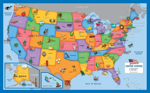 Vista 4 de Paquete de 2 – Mapa del mundo y Estados Unidos para niños [ilustrado] – Juego de 2 carteles (laminado, 18 x 29 pulgadas)