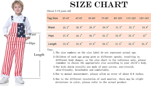 Vista 5 de Boys American Overalls Adjustable Straps 4th of July Girls Romper Usa Flag Bibs 6-12 years kids Patriotic Jumpsuit