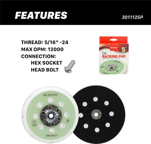 Vista 3 de Maxshine Placa de respaldo universal DA de 5 pulgadas Pro Series – Soporte de almohadilla de gancho y bucle, rosca de 5/16 pulgadas – Se adapta a
