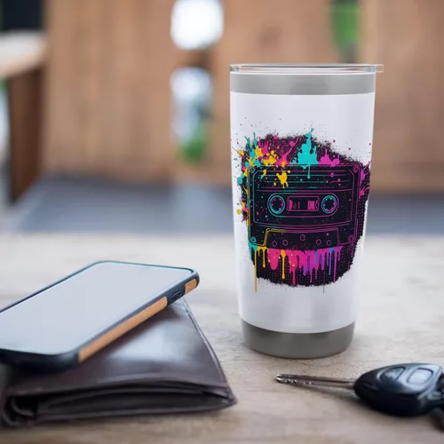 Vista 7 de Vaso aislado de acero inoxidable de la vieja escuela del casete de la cinta del estilo retro