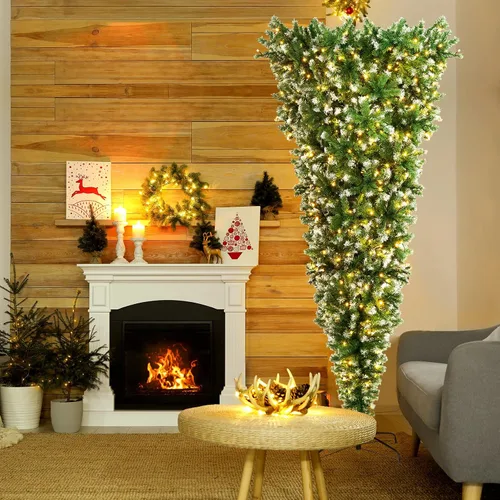 Vista 2 de DREAMADE Árbol de Navidad artificial de 7.5 pies con 1100 puntas de ramas de PVC, 400 luces LED, 8 modos de iluminación, fácil montaje, ideal