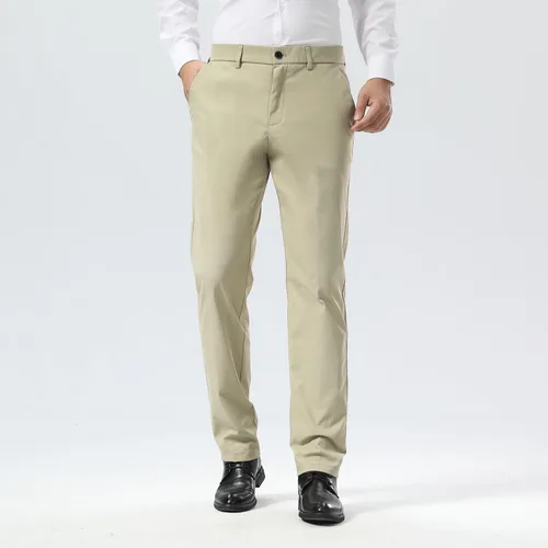 Vista 2 de Plaid&Plain - Pantalones chinos, a los tobillos de corte ajustado, elásticos, color caqui, para hombre