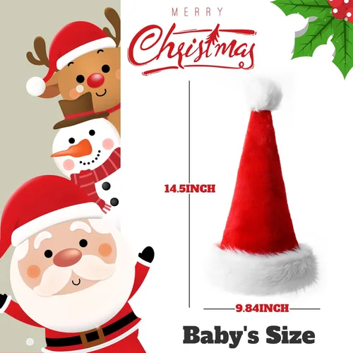 Vista 5 de RJVW Sombrero de Papá Noel de Navidad para niños y bebés, unisex, grueso, de terciopelo, clásico, para fiesta de Año Nuevo