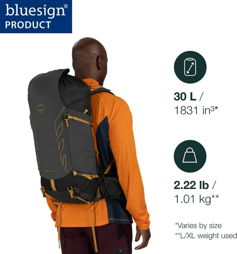 Vista 2 de Osprey Talon Velocity 30L Mochila de senderismo para hombre, gris, talla S Carbón oscuro/Amarillo Tumbleweed