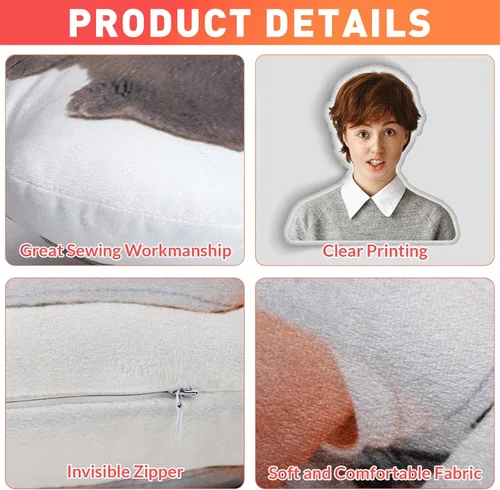 Vista 6 de Almohadas personalizadas con imagen, almohada facial personalizada para perros y gatos, regalos personalizados para cumpleaños para mujeres, hombres