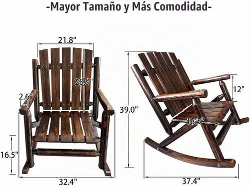 Vista 3 de Rustic Log - Mecedora de madera de abeto maciza hecha a mano, para porche, patio, resistente, 700 libras, acabado resistente a la intemperie