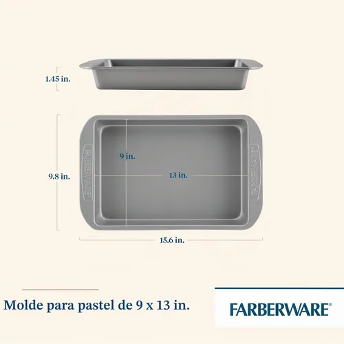 Vista 2 de Farberware Moldes antiadherentes para hornear, molde antiadherente para tartas, rectangular, 9 x 13 pulgadas, color gris, (paquete de 6)