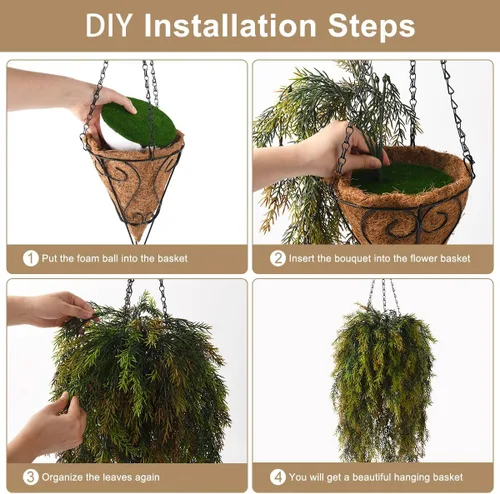 Vista 3 de ZFProcess Cesta de plantas colgantes artificiales para decoración de primavera al aire libre, plantas falsas de algas marinas resistentes a los Verde