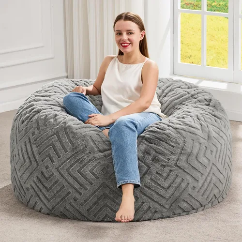 Vista 30 de Hobestluk Sillas Puf para Adultos, Silla Puf con Relleno, Sillas Puf Grandes con Funda Esponjosa en Relieve, Sillas Puf Gigantes para Adultos