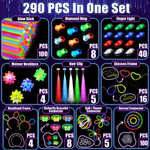 Vista 2 de Suministros de fiesta de Nochevieja 2026, suministros de fiesta que brillan en la oscuridad para niños y adultos, recuerdos de fiesta iluminados