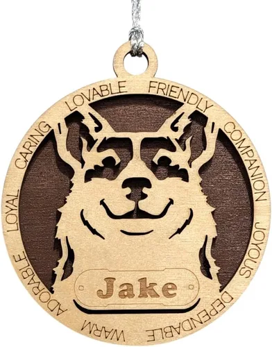 Vista 31 de Adorno de Navidad personalizado para perro Cavalier King Charles Spaniel, redondo de 3 pulgadas, madera cortada con láser de 2 capas, nombre y texto