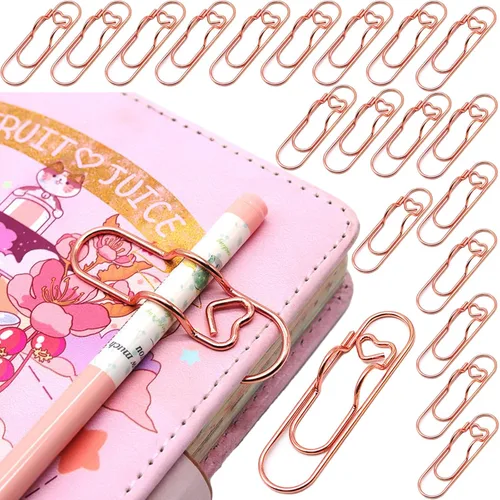 Vista 8 de Soporte para bolígrafo para cuaderno, 20 clips de metal coloridos para bolígrafos, soporte multifuncional para clips de papel, portátil, lindo