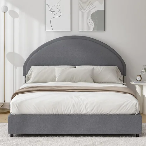 Vista 5 de REVOMINCA Estructura de cama Full Boucle con cabecera redonda, color gris