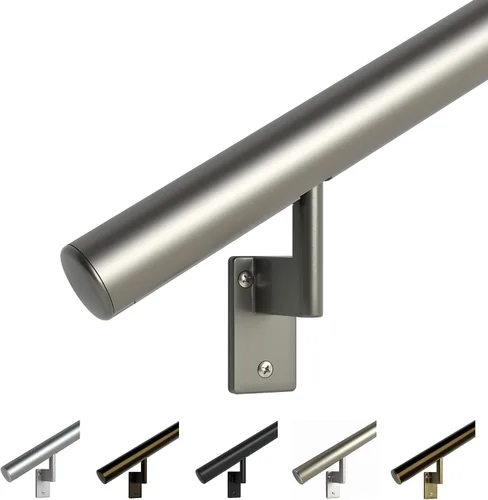Vista 9 de 5 pies Pasamanos - Kit completo. Aluminio anodizado de bronce arquitectónico con 3 soportes de pared de latón antiguo y tapas de extremo, redondo