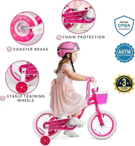 Vista 4 de Bicystar - Bicicleta para niñas de 12, 14, 16 pulgadas para bebés de 2 a 5 años, bicicleta infantil princesa con ruedas de entrenamiento, cuadro