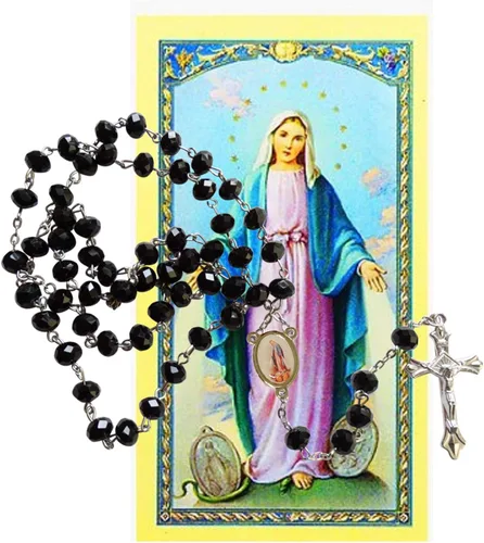 Vista 2 de Nuestra dama de medallas milagrosas Nuestra Senora de Medallas La Milagrosa negro cuarzo cristal facetado rondelle 0.315in cuentas rosario