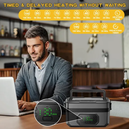 Vista 6 de Swingers Lonchera térmica inalámbrica, lonchera de 21000 mAh con autocalentamiento, alimentada por batería, lonchera eléctrica portátil de 1.2 L