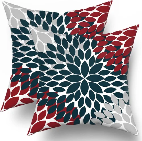 Vista 21 de Juego de 2 fundas de almohada de 18 x 18 pulgadas, diseño de dalias de color azul claro, modernas, rústicas, decorativas, de algodón, con Azul