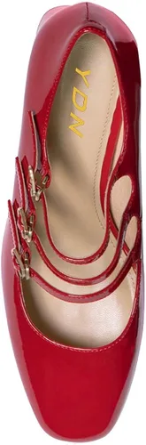 Vista 3 de YDN Zapatos Mary Jane cómodos de punta cuadrada para mujer, zapatos de tacón medio con tres correas para novia, noche, graduación, fiesta, zapatos