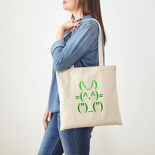 Vista 3 de CafePress Ascii Rabbit Tote Bag - Bolsa de lona natural, bolsa de compras reutilizable