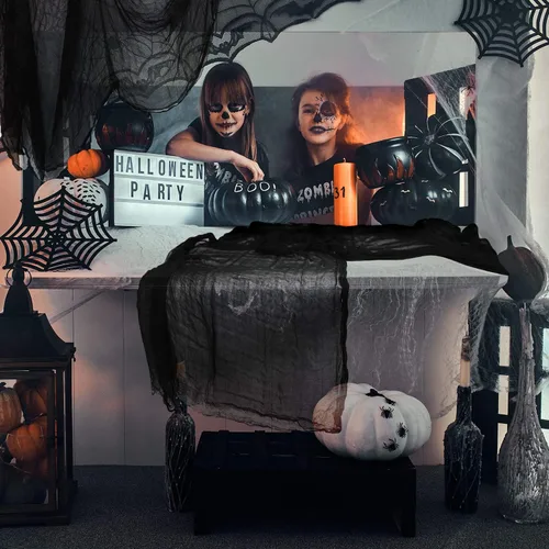 Vista 2 de MIAHART Tela espeluznante de Halloween de gasa espeluznante negra espeluznante, decoraciones de Halloween para casas encantadas, decoración