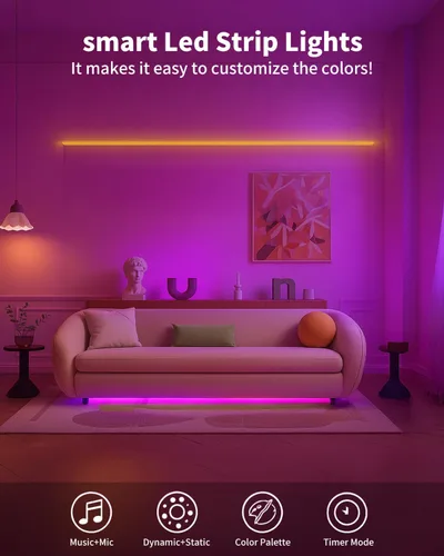 Vista 6 de Tiras de Luces LED Inteligentes de 50 Pies para Dormitorio, Control por Aplicación, Iluminación para Dormitorio, Decoración de Habitación