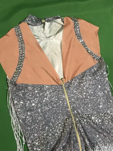 Vista 7 de YUANTONG Traje de drag queen brillante con diamantes de imitación plateados, talla única, elástico, trajes de baile de salsa latina de jazz latino
