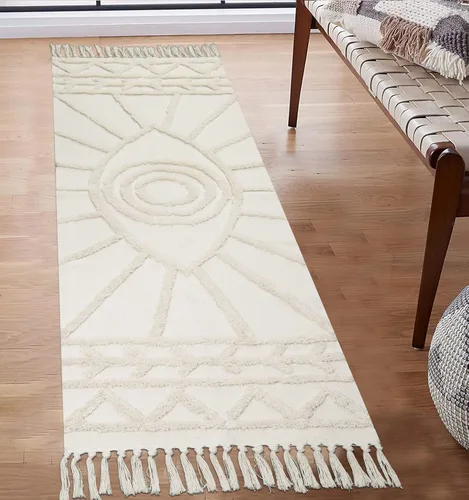 Vista 12 de Uphome - Alfombras de baño boho de 2 x 3 pies, color beige, con protección contra el mal de ojo, tul con borlas, suave, lavable a máquina