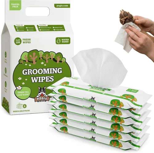 Vista 9 de Toallitas de aseo para perros de Pogi – Toallitas hipoalergénicas para mascotas para patas, cuerpo y trasero – Limpieza e hidratación, aroma a té