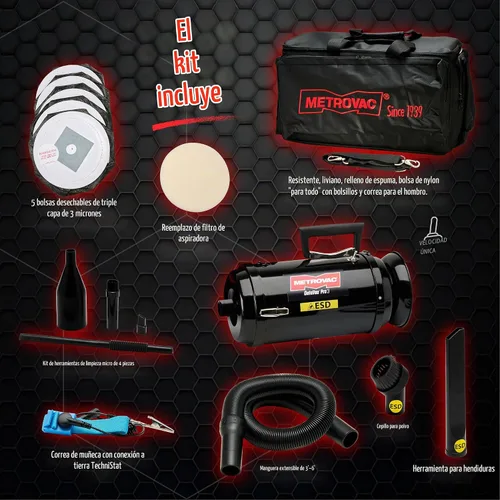 Vista 2 de Metro Vacuum DV3ESD1 DataVac/3 aspiradora/sopladora antiestática de 1.7 HP con filtro hepa