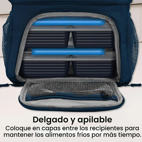 Vista 5 de Bentgo Chillers - Paquetes de hielo reutilizables y delgados para el almuerzo, paquete de 4 Azul