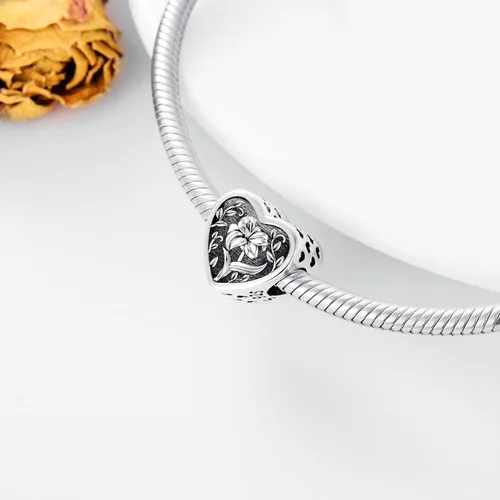 Vista 3 de PEIMKO Dije personalizado de plata de ley con diseño de corazón de flor de nacimiento y corazón de flor de nacimiento, pulsera de serpiente, regalo