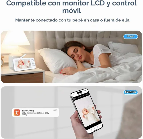 Vista 8 de Monitor de bebé con cámara y audio, cámara inteligente HD 2K para bebé, pantalla WiFi de 5 pulgadas, visión nocturna, sensor de humedad