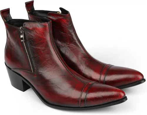 Vista 5 de Rui aterrizó botines para hombres zapatos de tacón alto resbalón en estilo doble cremallera lateral cuero genuino bloque talón costura punta
