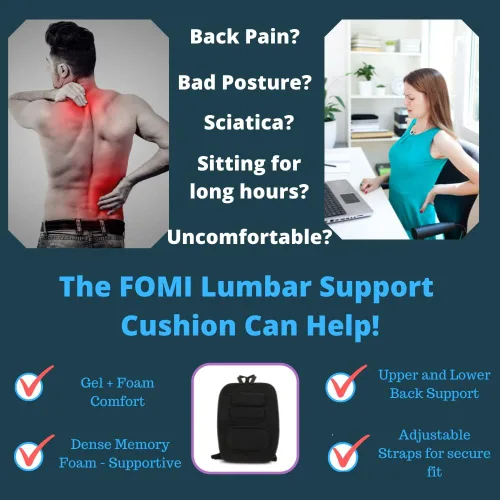 Vista 3 de FOMI Soporte ortopédico lumbar firme para la espalda, almohada de apoyo torácico de gel y espuma para oficina, automóvil, cocina, alivio del dolor