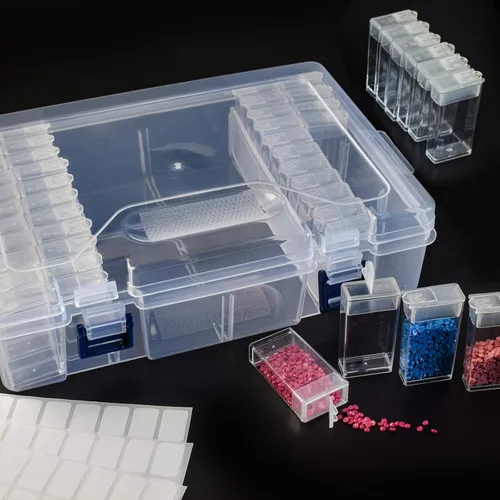 Vista 2 de Suptikes 110 herramientas y accesorios de pintura de diamante con 44 ranuras para pintura de diamante para adultos o niños, se aplica a pintura