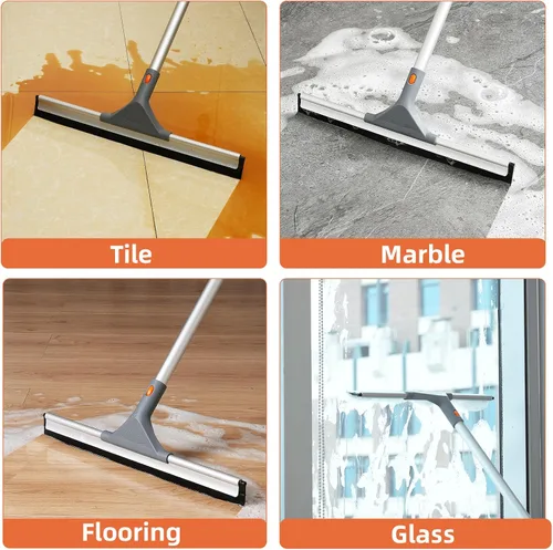 Vista 8 de Eazer Escoba de rasqueta para suelo: cepillo de limpieza de servicio pesado con poste de aluminio extensible de 50.3' y hoja de goma para cocina