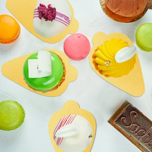 Vista 6 de 200 piezas de mini tablas para tartas, tableros de mousse en forma de hojas, mini bases para pasteles, cupcakes, postres, bandejas de cartón, base