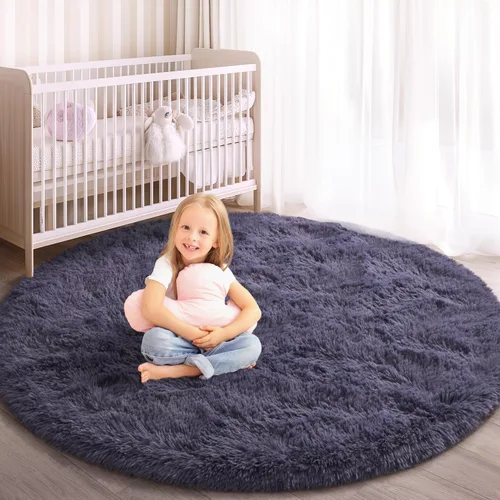 Vista 11 de Alfombra Redonda para Dormitorio, Alfombras de Área Circulares Suaves y Esponjosas de 4x4 pies para Cuarto de Niños y Niñas, Habitación Infantil