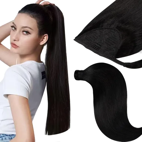 Vista 21 de Extensiones de cabello con alambre, color negro natural, 14 pulgadas, 2.65 oz, 100% cabello humano real, extensión de cabello invisible