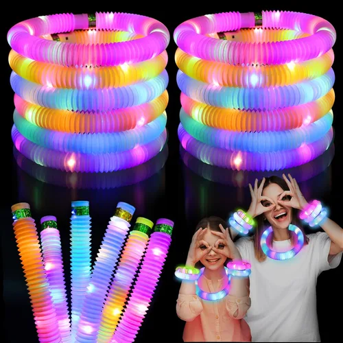Vista 9 de Tubos Pop Fidget de Palitos Luminosos que se Iluminan, Paquete de 6 que Brillan en la Oscuridad, Suministros de Fiesta, Juguetes Sensoriales
