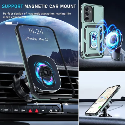 Vista 8 de Janmitta Funda compatible con Samsung Galaxy A26 5G, funda integrada para lente de cámara deslizante + protector de pantalla + soporte de anillo